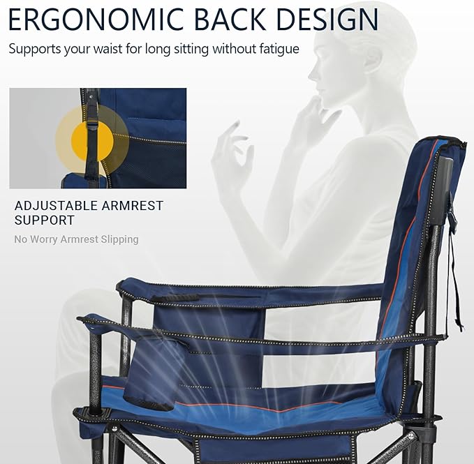 Overmont Oversized Folding Camping Chair - 450lbs Support with Padded Cushion Cooler Pockets - Heavy Duty Collapsible Chairs for Sports Garden Beach Fishing