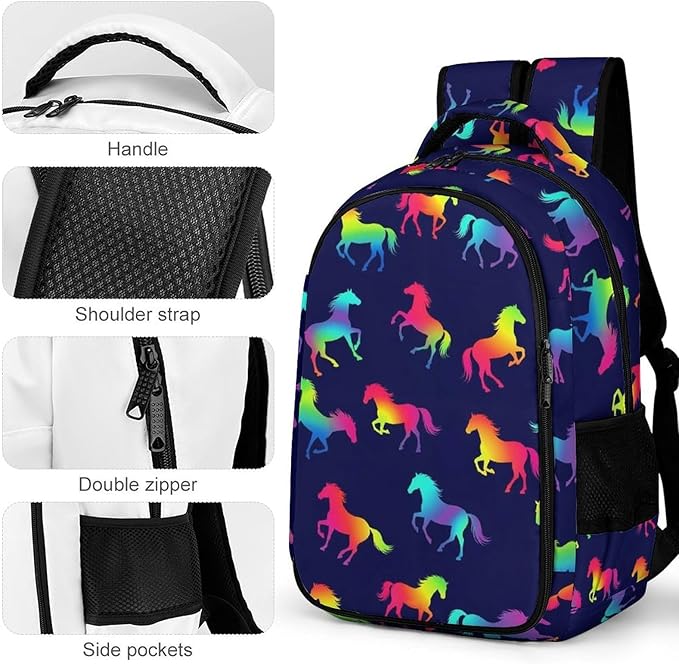 Travel Laptop Backpack Rainbow Horses for Men Women, Water Resistant Business Anti Theft Computer Bag with Multi Compartments for College Work Hiking