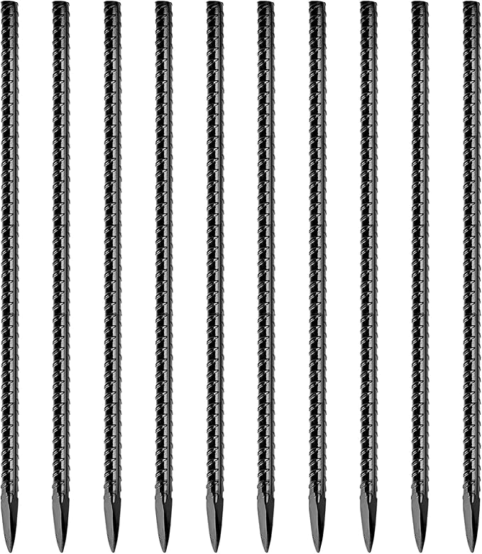 16 Inch Rebar Stakes,10 Packs Heavy Duty Metal I Hook Garden Ground Stakes for Camping Tent Canopy or Supporting for Garden Landscapes Fences Stakes (I Shape-Black, I-16 x3/8"-10pcs)