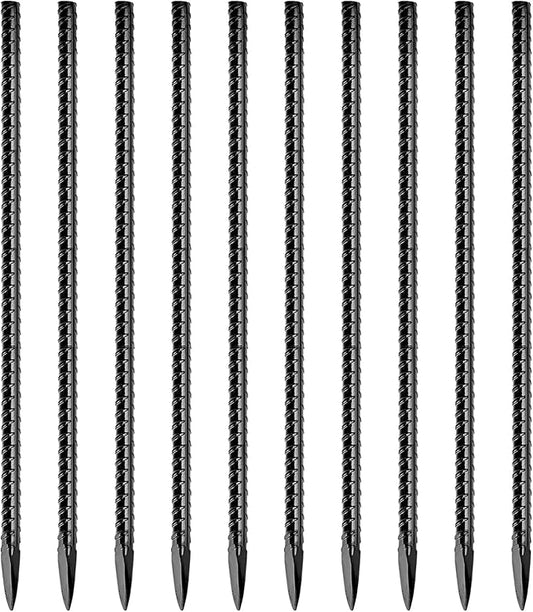 16 Inch Rebar Stakes,10 Packs Heavy Duty Metal I Hook Garden Ground Stakes for Camping Tent Canopy or Supporting for Garden Landscapes Fences Stakes (I Shape-Black, I-16 x3/8"-10pcs)