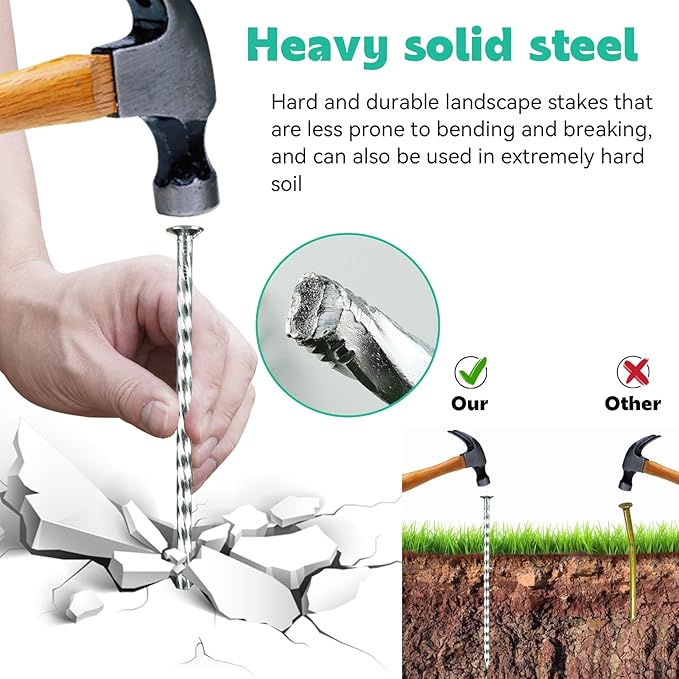 Spiral Landscape Stakes with Gasket, Heavy Duty Galvanized Metal Garden Landscape Stakes Kit for Securing Weed Barrier Fabric, Artificial Turf, Floor Mat and More (6 Inch Stake + Gasket, 300)
