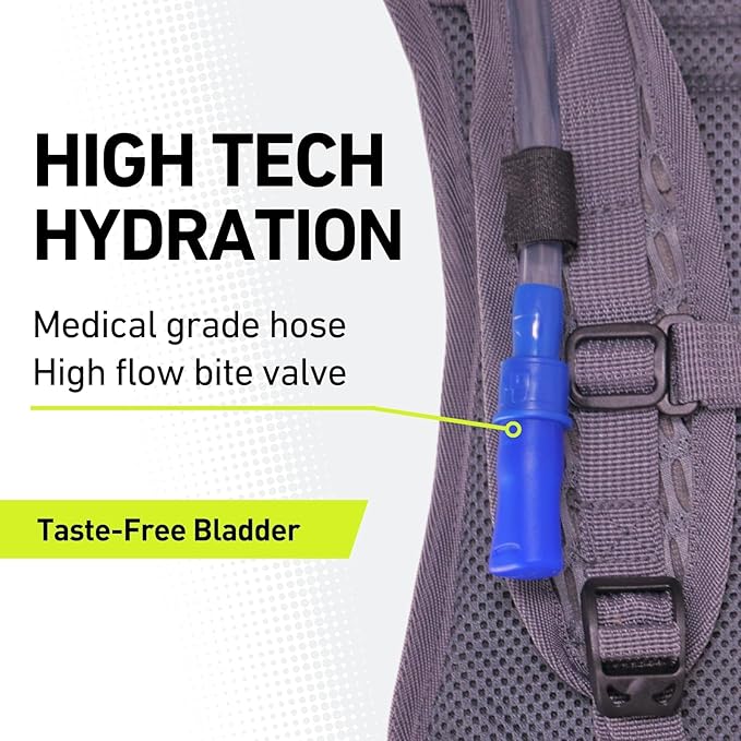 Vibrelli Hydration Backpack & 2L Hydration Bladder - High Flow Bite Valve - Hydration Pack for Cycling, Running, Hiking
