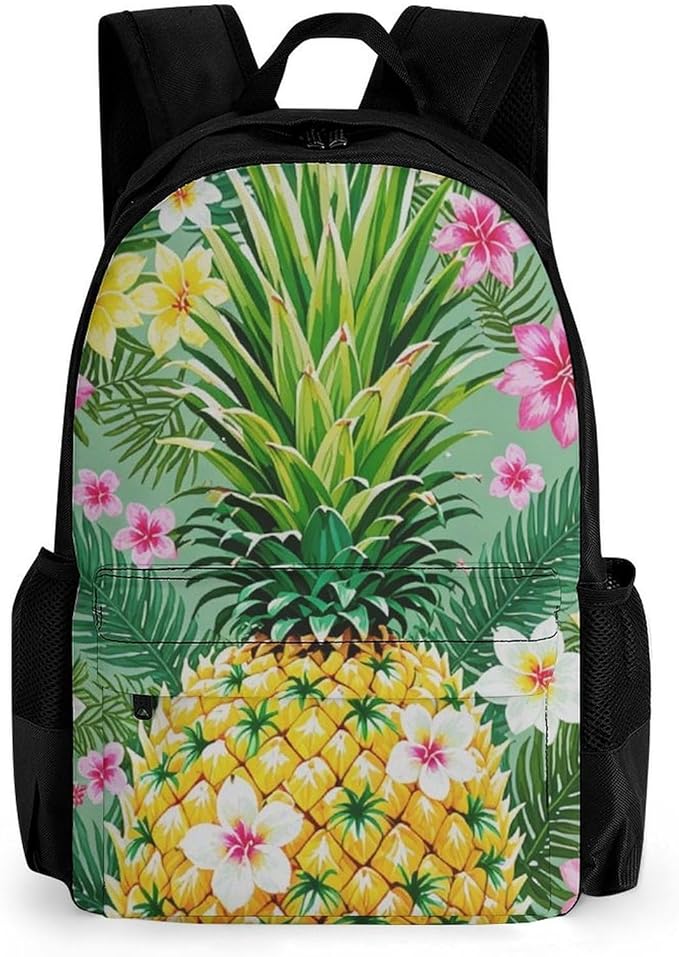 Supdreamc Daypack Bookbag Multipurpose Anti-Theft Big Capacity Carry On Bag, Hawaiian Pineapple Flowers Floral Travel Hiking Camping Rucksack With Padded Straps