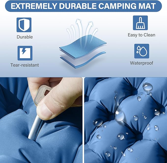 Double Camping Sleeping Pad with Built-in Foot Pump and Pillows – Ultralight Inflatable Sleeping Mat for 2 Person, Compact Air Mattress for Backpacking Hiking Tent Camping, Portable Outdoor