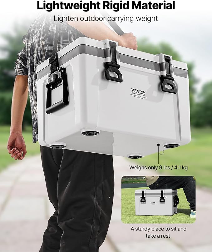 VEVOR Portable Cooler,Hard Cooler with Ice Retention, Heavy-Duty Handles and Strap, Lightweight Rigid Material Insulated Portable Cooler, Suitable for Family Picnics and Short Trips