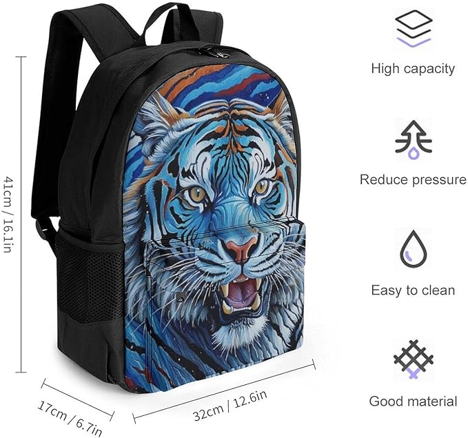 Supdreamc Polyester Daypack for Hiking Work Running, Big Capacity Anti-Theft Multipurpose Shoulder Bag, Starry Sky Cool Siberian Tiger Travel and Sport Backpack Rucksack