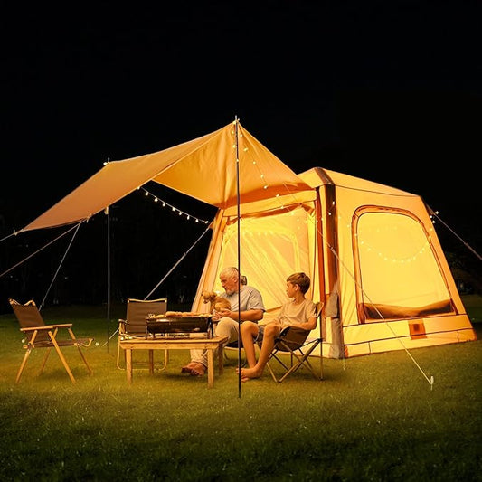 Inflatable Tents for Camping, Blow Up Tent with Hand Pump, Easy Setup Inflatable Hot Tent with Stove Jack, Waterproof Oxford Air Glamping Tents for Camping Adult 4 Person Upgrade Version
