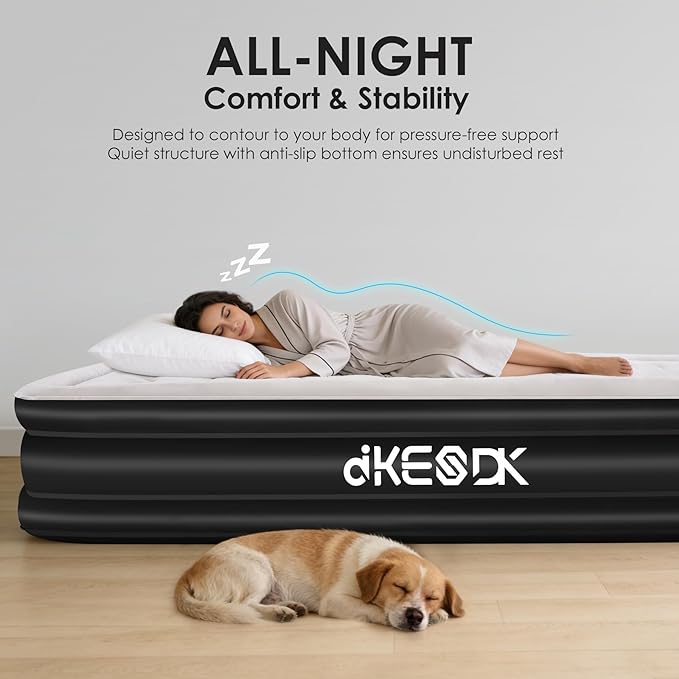 Air Mattress Queen with Built in Pump,Comfortable Waterproof Flocked Surface Inflatable Mattress for Temporary Family Stays and Travel,14-Inch Blow Up Mattress Inflates in 3 Minutes