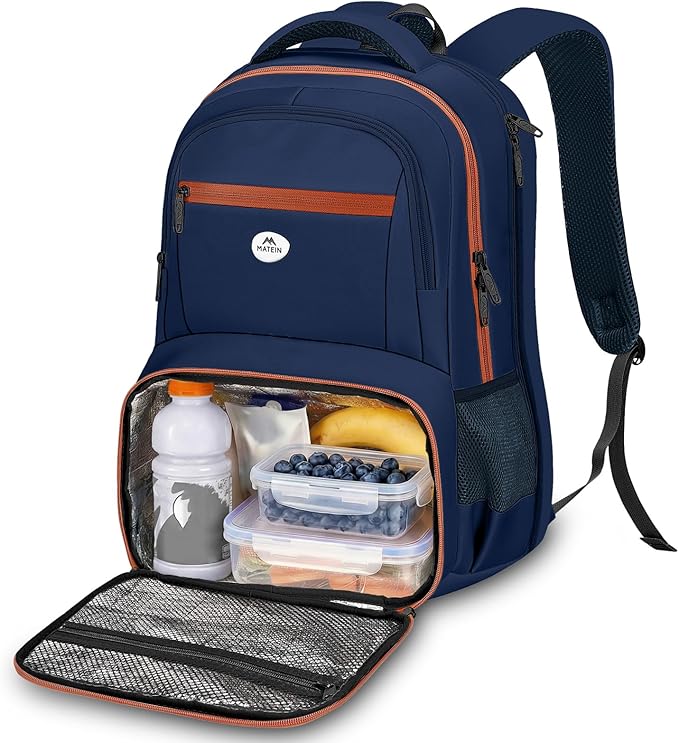 MATEIN Laptop Backpack with Lunch Compartment, Large Insulated Lunch Backpack for Men with Padded Straps, Water Resistant Sturdy TSA Work Bag for Office College Daily Commute, 17 Inch, Blue Orange