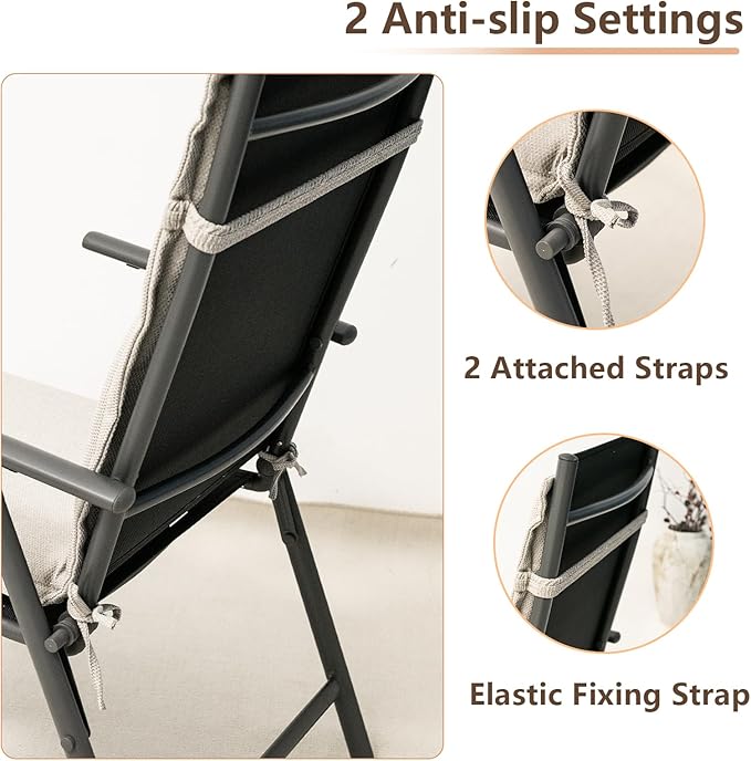 C-Hopetree Indoor High Back Rocking Chair Cushions for Glider and Swivel Rocker, Outdoor Replacement Highback Dining Seat Pads with Back Elastic and Ties, 18" x 42" x 1.5", Beige, Set of 1