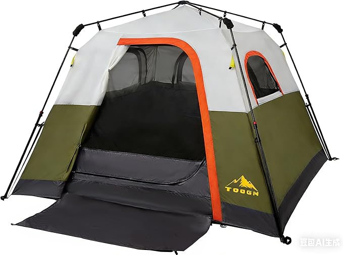 3/4 Person Camping Tent with 1 Door, 4 Windows, and Upgraded Ventilation– Instant Setup, Waterproof, 8'x 8'x 67''Oxford Fabric Floor Pop Up in 60 Seconds Includes Rainfly and Backpack