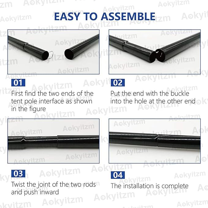 Tent Poles,Adjustable Portable Tent Poles-74.8" Sturdy and Durable Rustproof Thickened Iron Tent Stakes for Camping,Hiking,Van Awnings,Beach Awning Tent Accessory with Storage Bag-2 Pack (Black)