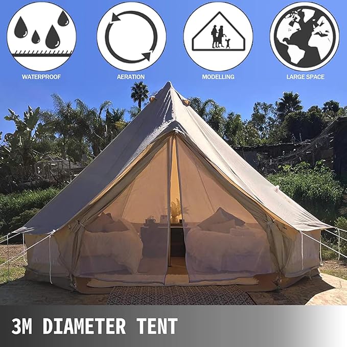 GeRRiT Yurt Tents Bell Tent Oxford Cloth 4-Season Pyramid Tent Family Teepee Camping Tent with Stove Hole for Outdoor Hunting Glamping