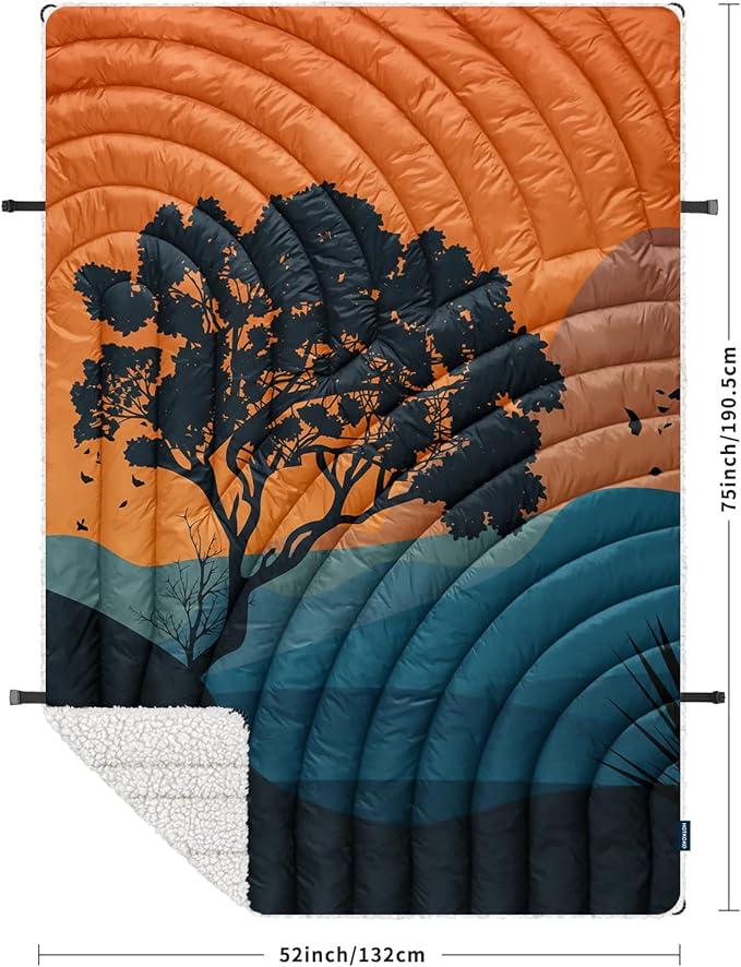 Outdoor Camping Blanket,Warm Thick Camp Blankets with Sherpa Lining Soft Fleece Camping Blanket Puffy Camping Quilt for Cold Weather Traveling, Stadium, Hiking, Picnics