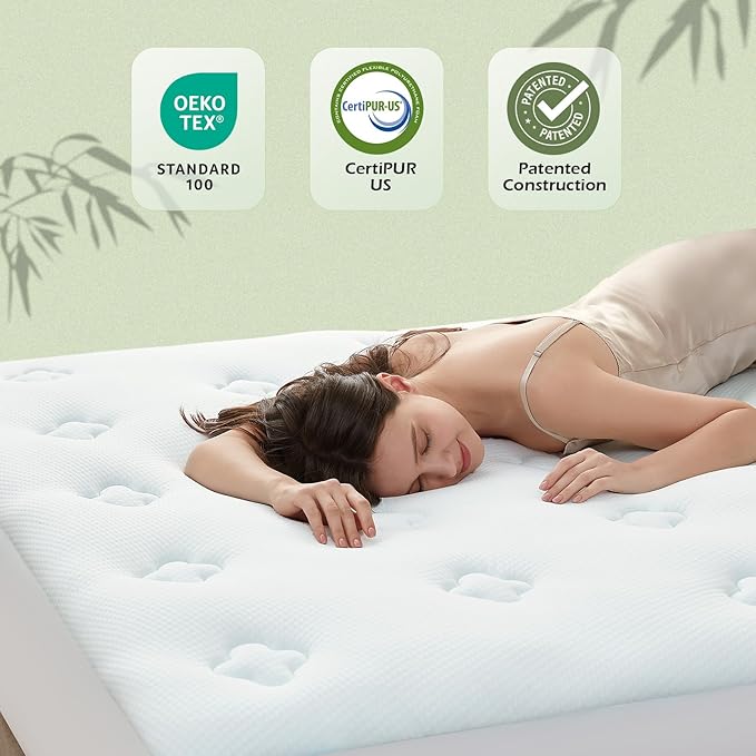 Hansleep Twin Mattress Pad Topper Memory Foam, Twin Foam Mattress Topper Viscose Derived from Bamboo, Twin Size Bed Mattress Pad Cover for Back Pain Relief, 39" x 75", White