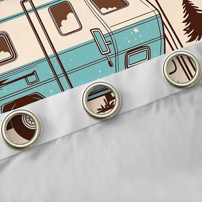 Erosebridal Camper Adventure Kids Window Drapes Happy Camping Rustic Cabin Blackout Curtains 52" Wx84 L Rv Pine Tree Nature Curtains for Bedroom Living Room,Brown Country Window Treatments 2 Panels