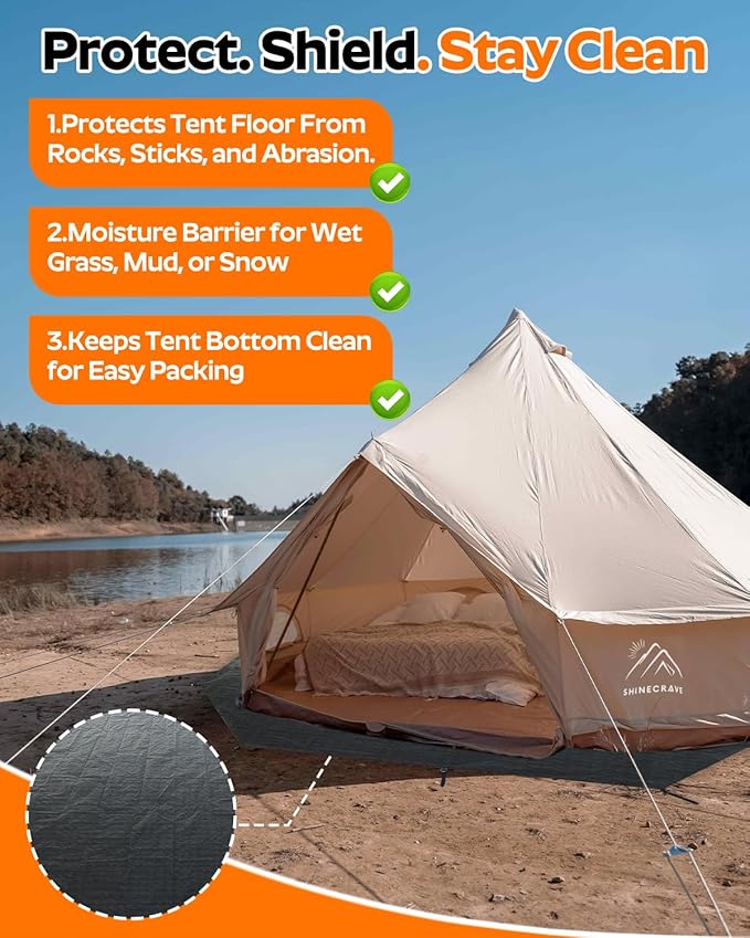 Bell Tent Footprint, Waterproof PU5000mm, Upgraded Material 120gsm PE Round Tarp Groundsheet, Tent Floor Mat Rug Tarp Carpet Groundsheet for Canvas Yurt Tent Accessories, Camping & Hiking