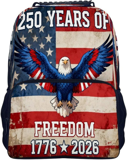 Men Women Lightweight 250th Anniversary 1776-2026 Patriotic Eagle Art Casual Daypack Large Capacity Bookbag With Adjustable Shoulder Straps for Gym Business Bicycle