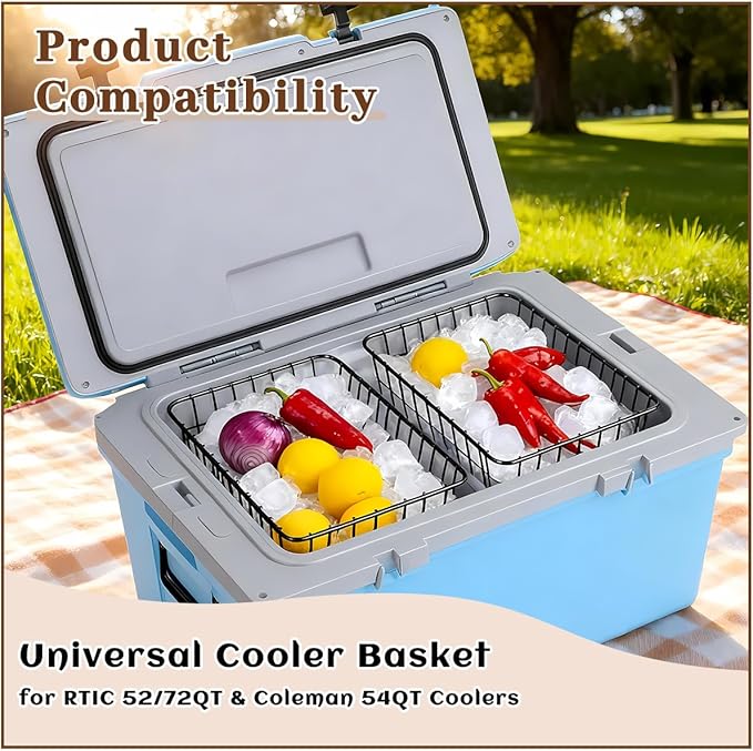 2 Pack Cooler Basket with 52&72QT Ultra Light Coolers, 54 Qt Belted Coolers, Cooler Accessories etc Easy to Install Can Store Dry Foods and Fruits.