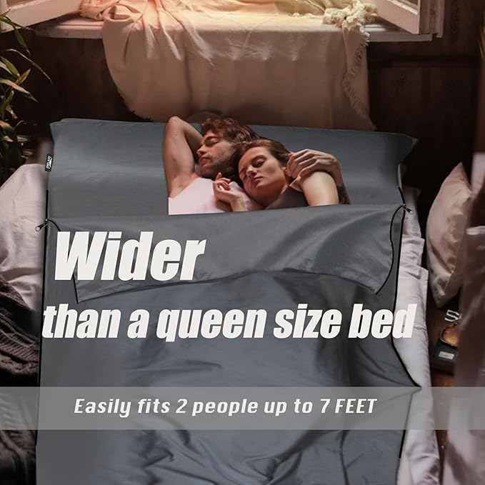 Frelaxy Sleeping Bag Liner, XL Travel Sheet & Camping Sheet for Backpacking, Hotel, Hostels & Traveling, Comfy & Easy Care, Full-Length Zipper/No Zipper, 4 Seasons Warm Cold Weather