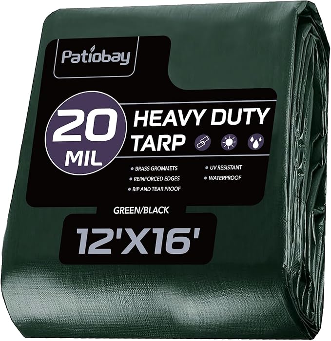 Tarp 12x16 Feet, 20 Mil Large Waterproof Tarps Heavy Duty with Brass Grommets, Thick Plastic Tarp, UV Resistant Tear&Fade Resistant, Reinforced Edges for Outdoor Pool Car Camp Tent