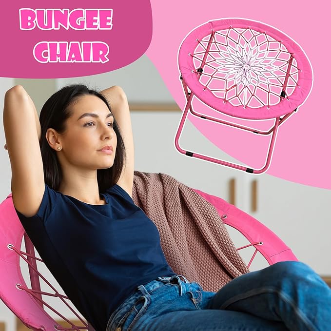 Bungee Chair Portable Foldable, Dish Chair Bunjo Game Chair for Outdoor and Indoor and Camping and BBQ (Pink)