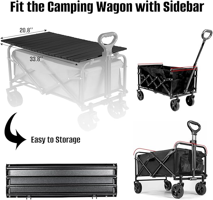Metal Tabletop Board for Wagons Cart,Foldable Table 34"×21" Heavy Duty for Wagon,Alloy Board with Load Capacity 68LBS,Camping Essential and Gear for Outdoor Party with Family and Friends(Black)