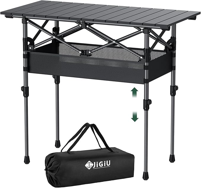 Folding Camping Table Portable Pinic Table 2 Level Height Adjustable Roll-up Tables Aluminum Foldable Camp Table with Storage Bag 4-6 Person Large Tables for Outdoor Indoor Hiking Camp BBQ Beach