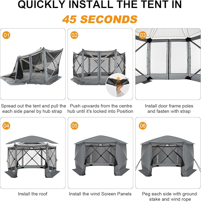COBIZI 12x12 FT Pop Up Canopy Stargazing Tent, Gazebos On Clearance with Removable Roof,Instant Screened in Gazebo, Screen Tents Portable carpas para Patio for Outdoor Camping,Backyard, Garden,Gray