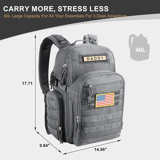 MIRACOL Diaper Bag Backpack for Dad: 900D Military-Grade Backpack with 16+ compartments - 40L XL Capacity Fits 15+ Diapers & 3 Bottles - Heavy-Duty Daddy Baby Bag for Travel & Outdoor