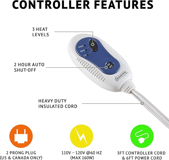 Beautyrest Heated Electric Blanket for Cold Weather, Fast Heating Heated Blanket, Auto Shut Off, Virtually Zero EMF, Multi Heat Setting, UL Certified, Aqua Throw (60 inx70 in)