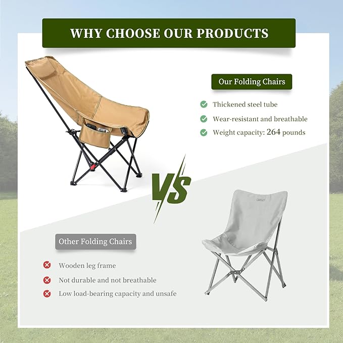 CXC Reclining Camp Chair – Comfortable Folding Chair with Foot Rest & Adjustable Back Angle, Ideal for Office Naps, Fishing, Patio, Camping, Movie Nights, and Sports Viewing