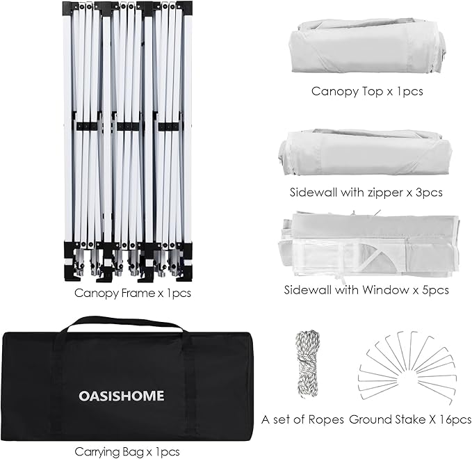 OASISHOME 10'x30' One Push Setup Pop-Up Canopy Tent with 8 Removable Sidewalls,Carry Bag,Waterproof Commercial Gazebo for Weddings/Outdoor Events, Heavy-Duty Frame(White, 10x30(One Push Setup))