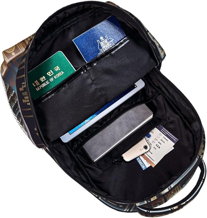 Men Women Polyester Vintage Books Art Casual Daypack Large Capacity Carry On Bag With Adjustable Shoulder Straps for Camping Work Running