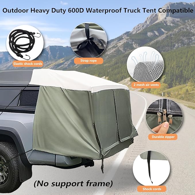 Full-Size Truck Bed Tent,Outdoor 600D Waterproof Truck Tent Compatible with Fits Ford F-150,Chevy Silverado,Toyota Tundra,Tacoma (2005+),Tailgates 58",Designed for Full-Size Trucks with Caps