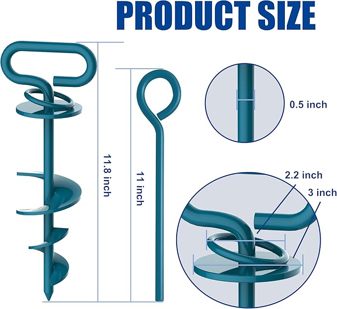 Eurmax USA Dog Tie Out Stake Triple Lock Heavy Duty Dog Anchor for Large Dogs Trampoline Stakes Dog for Yard and Outdoor Dog Runner Install & Travel Kit Included,1-Pack(Navy Blue)