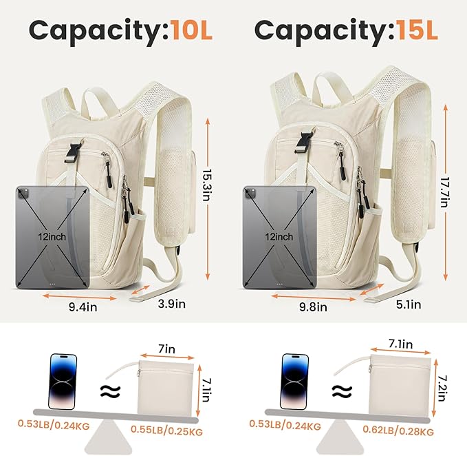 Small Hiking Backpack 10L-Lightweight Packable Foldable Backpack for Travel Camping Outdoor Commute,Compact Rucksack for Women Men(Beige)