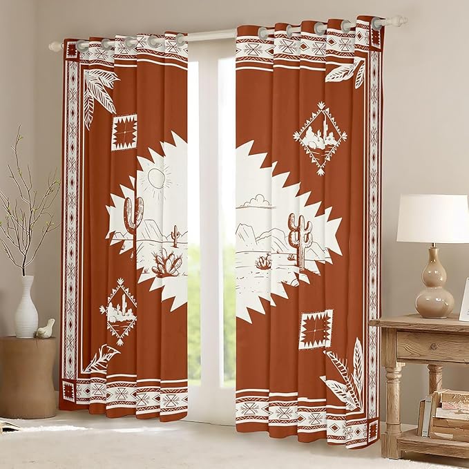 Manfei Cowboy Blackout Curtains Southwestern Aztec Country Window Drapes,Western Desert Cactus Window Treatments,Kids Boys Girls Room Decor,Grommet Top 2 Panel Set Bedroom Curtains, 42Wx63L inch