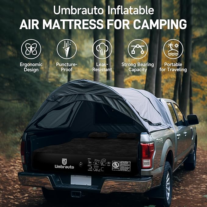 Umbrauto 6-6.5ft Mid SizeTruck Bed Air Mattress for Short Beds, Inflatable Mattress with Pump for MidSize Pickup Bed Tent Camping, Pick Up Truck Sleeping Pad for Outdoor Travel
