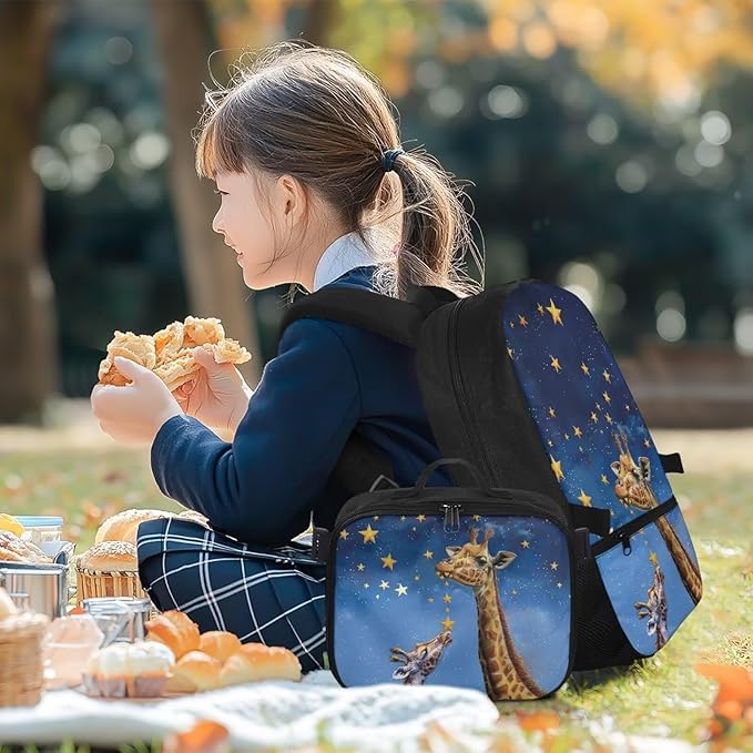 HUGS IDEA Star Giraffes Backpacks for Girls with Lunchbox Cute Book Bag for Toddler Gils Lightweight Kindergarten Preschool School Bag Kids Back Pack Students Bookbag for Camping Hiking
