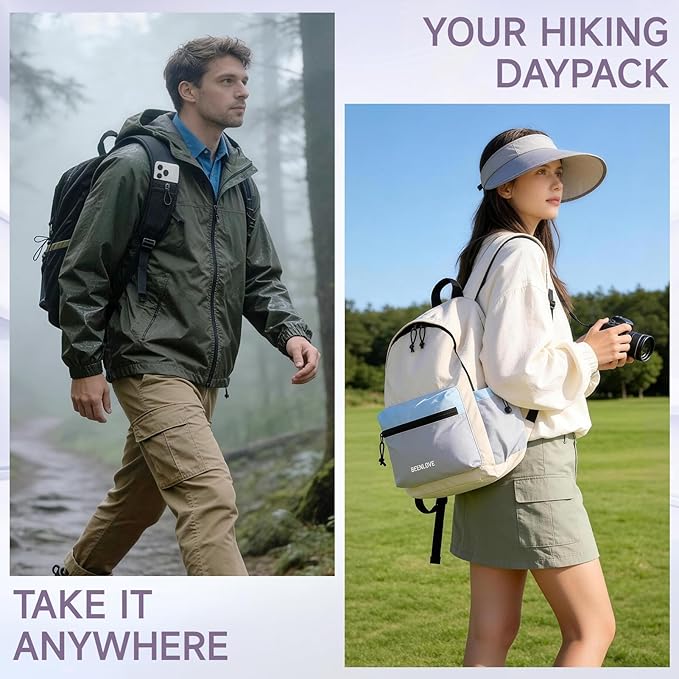 Hiking Backpack for Women Men 16L,Packable Waterproof Backpack,Foldable Daypack with Strap Pocket for Picnic Beach,Black