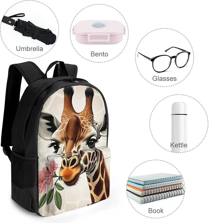 Supdreamc Men Women Lightweight Giraffe Flower Backpack Large Capacity Bookbag With Smooth Zippers for Gym Business Running