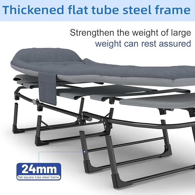Camping Cot with Mattress, No Assembly Required Heavy Duty Folding Camping Cot for Adults, 550 Lbs Capacity Adjustable Portable Sleeping Bed for Indoor, Outdoor & Patio Use (L''75)