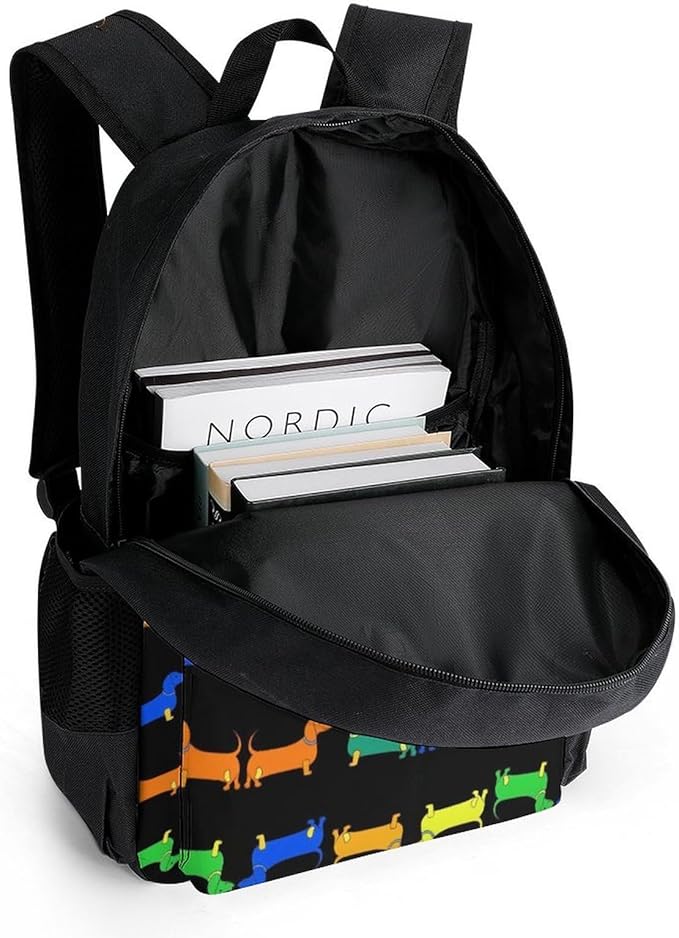 Supdreamc Lightweight Rucksack for Sports Travel Running, Big Capacity Multipurpose Anti-Theft Bookbag, Colorful Dachshund Dogs Travel and Sport Backpack Rucksack