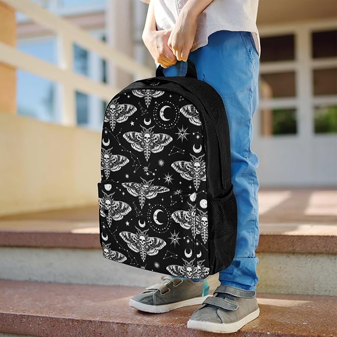 Supdreamc Adults Lightweight Gothic Moth Skull Sun Moon Black And White Shoulder Book Bags Big Capacity Shoulder Bag With Adjustable Shoulder Straps for Trekking Work Walking Cycling