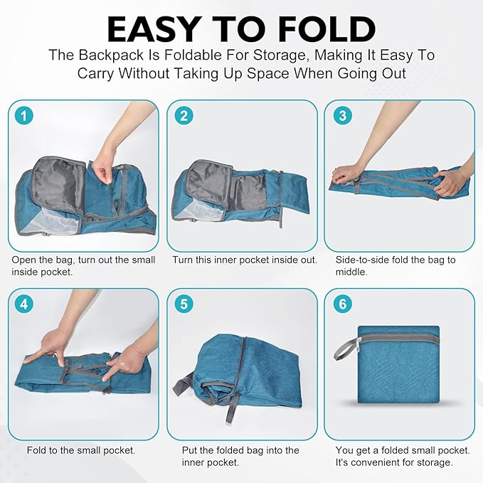 Hiking Backpack Small Lightweight Packable Foldable foldable backpack Packable Camping Hiking for Backpack (A-teal Blue)