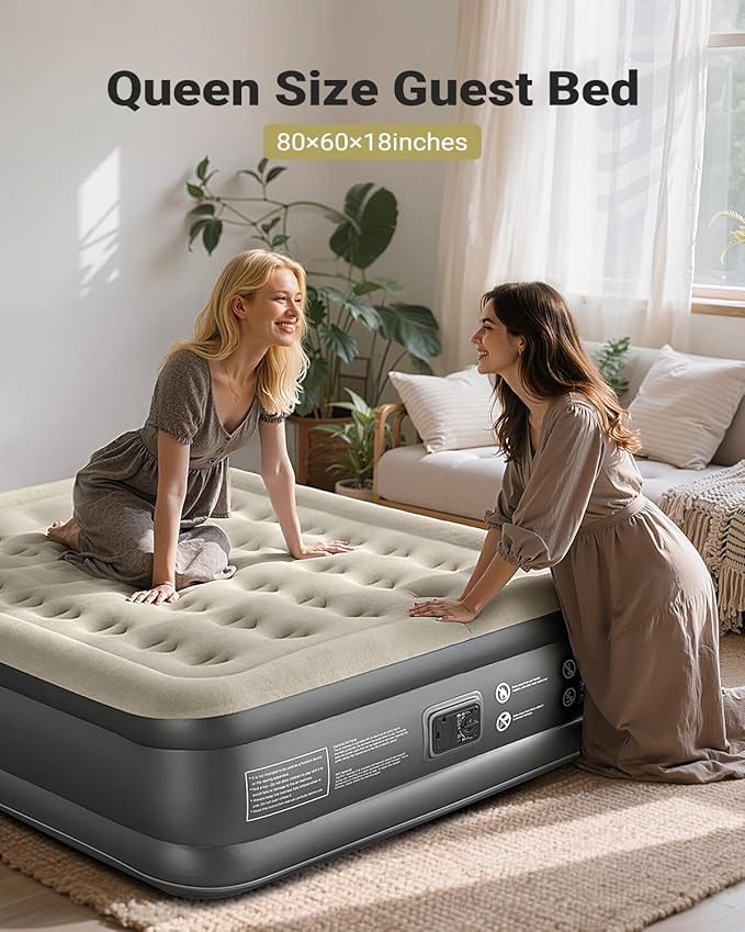iDOO Air Mattress Queen with Built in Pump, Inflatable Mattress Queen Size, 18" Raised Blow up Mattress for Camping, Guests, Portable & Waterproof Air Bed, Colchon Inflable