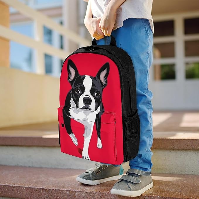 Supdreamc Casual Daypack Multipurpose Anti-Theft Large Capacity Carry On Bag, Black And White Boston Terrier Dog Red Casual Daypack Climbing Shoulder Bag With Padded Straps