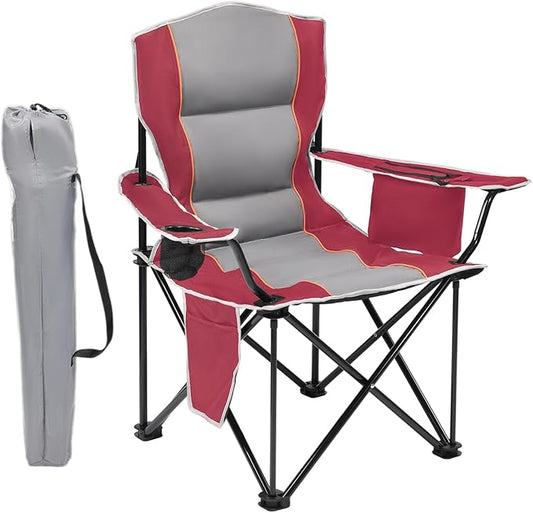 XMT Premium Padded Folding Chair, Extra Wide & Heavy Duty 450lbs Capacity, Portable Camping Chair with Insulated Cooler, Cup Holder & Storage, Compact Foldable for Outdoor, Beach, Picnics