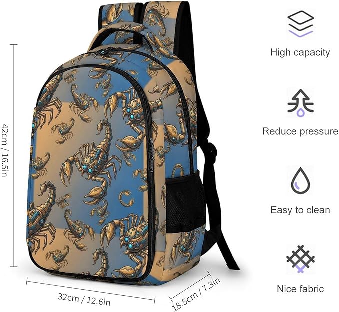 Casual Travel Laptop Backpack Scorpion Animal Pattern, Lightweight Anti Theft Computer Bag with Large Capacity for Men Women College Work